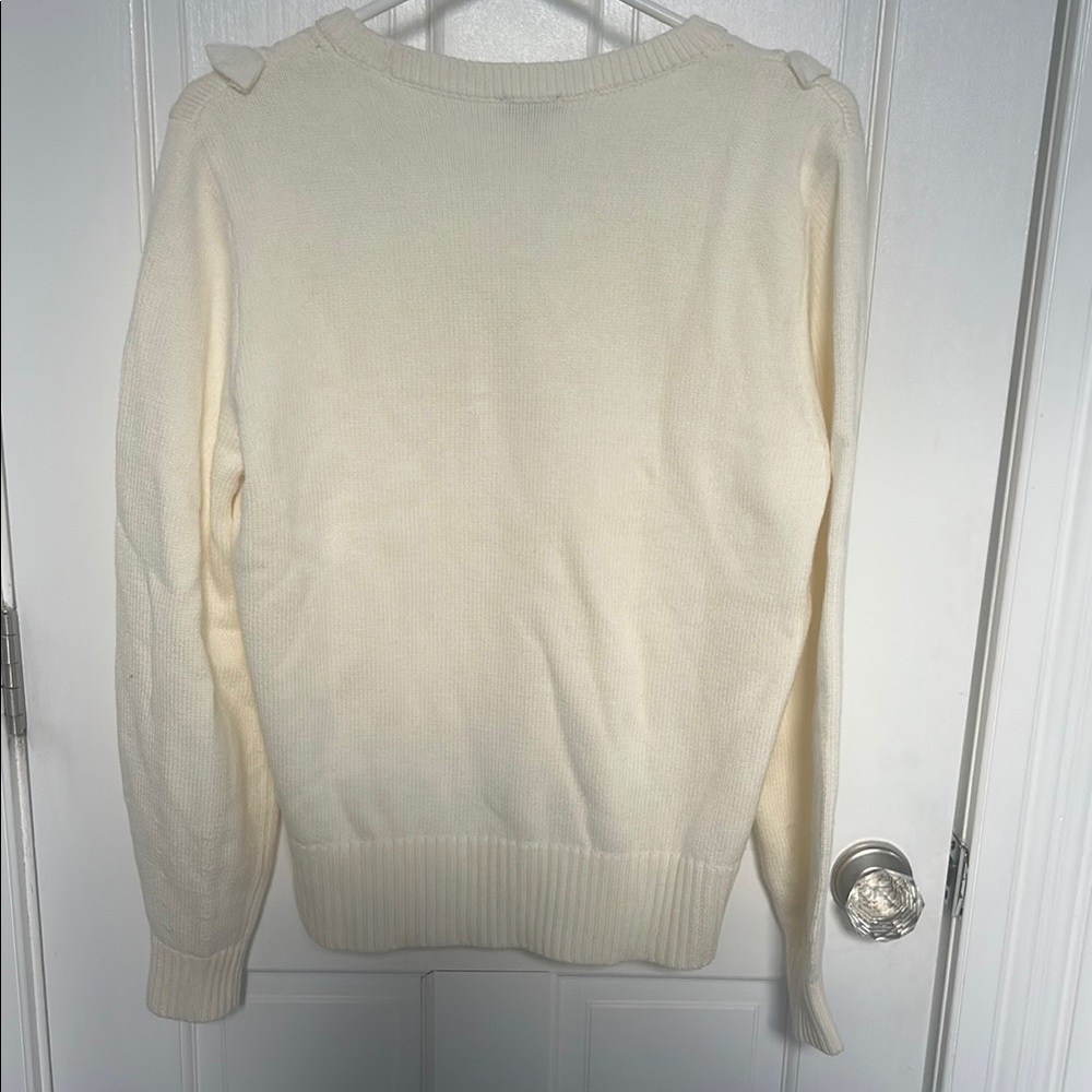 Talbots Cream Crew Neck Sweater with Lace Detail - Picture 7 of 8